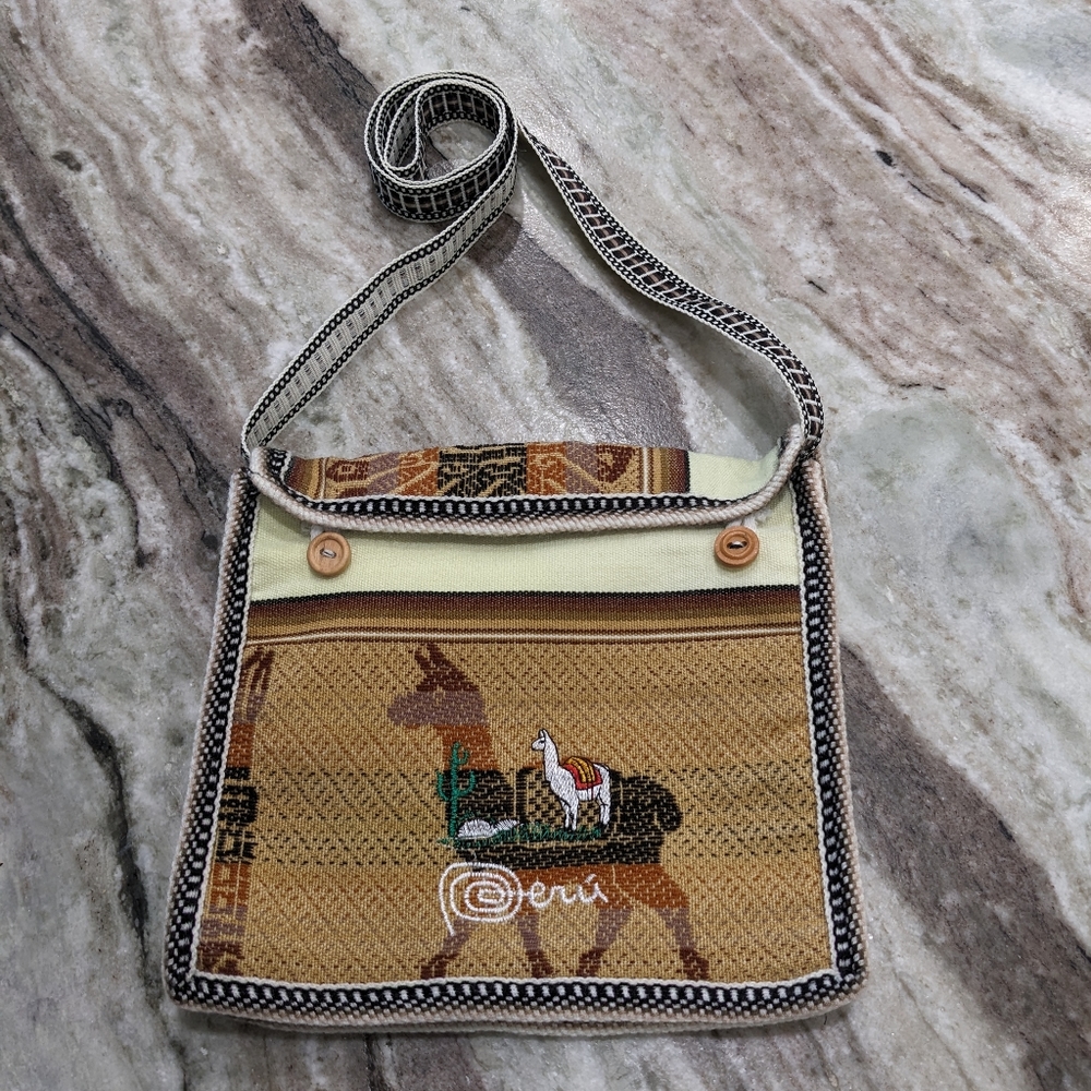New Peru Llama Crossbody Purse, Long strap Handwoven in Peru